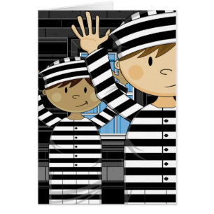Cartoon entgangene Gefangene im Scheinwerfer