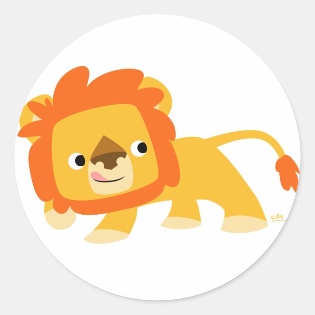 Cartoon espiègle Lion autocollant rond (Devant)