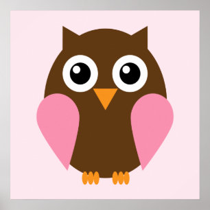 Cartoon-Eule-Kinderzimmer-Wandbild {Pink} Poster