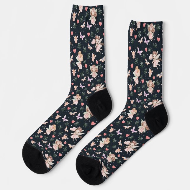 Cartoon Fairy With Flowers Seamless Pattern Socken (Linkes Detail)