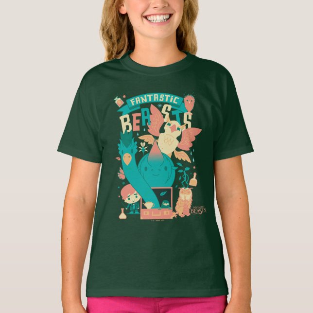 Cartoon Fantastische Bestien mit Newt Scamander T-Shirt (Vorderseite)