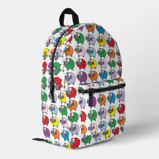 Cartoon Farbiges Schafmuster Bedruckter Rucksack (Rückseitige Ecke links)