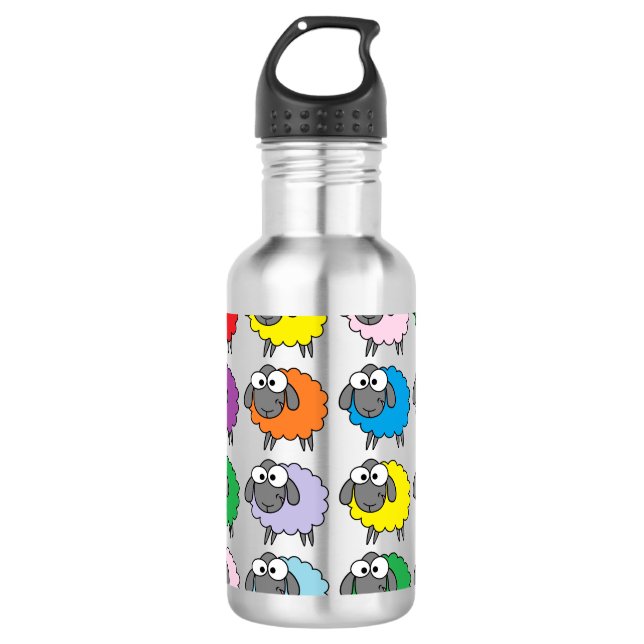 Cartoon Farbiges Schafmuster Edelstahlflasche (Vorderseite)