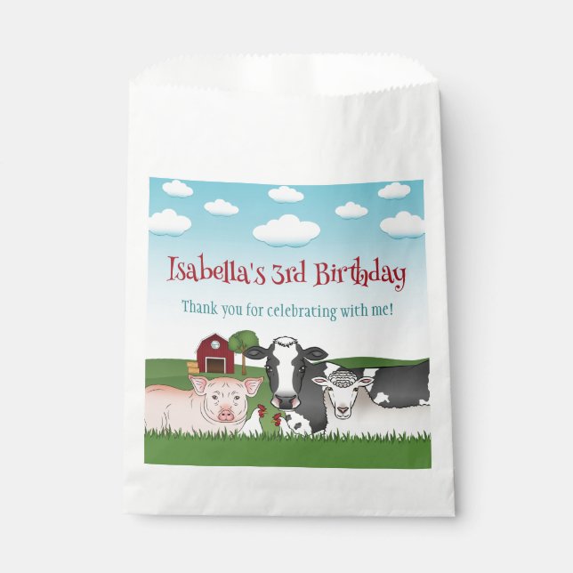 Cartoon Farm Animals Kindergeburt Vielen Dank Geschenktütchen (Vorderseite)