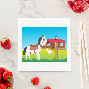 Cartoon Farm Szene mit Pferdekatze und Ziege Serviette