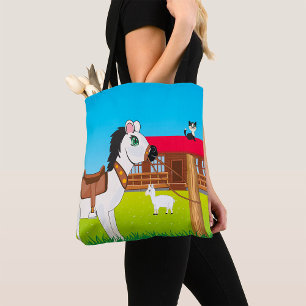 Cartoon Farm Szene mit Pferdekatze und Ziege Tasche