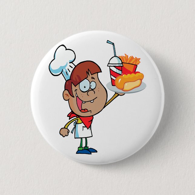Cartoon Fast Food Kellner Button (Vorderseite)