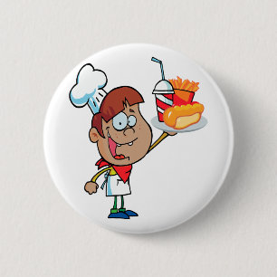 Cartoon Fast Food Kellner Button
