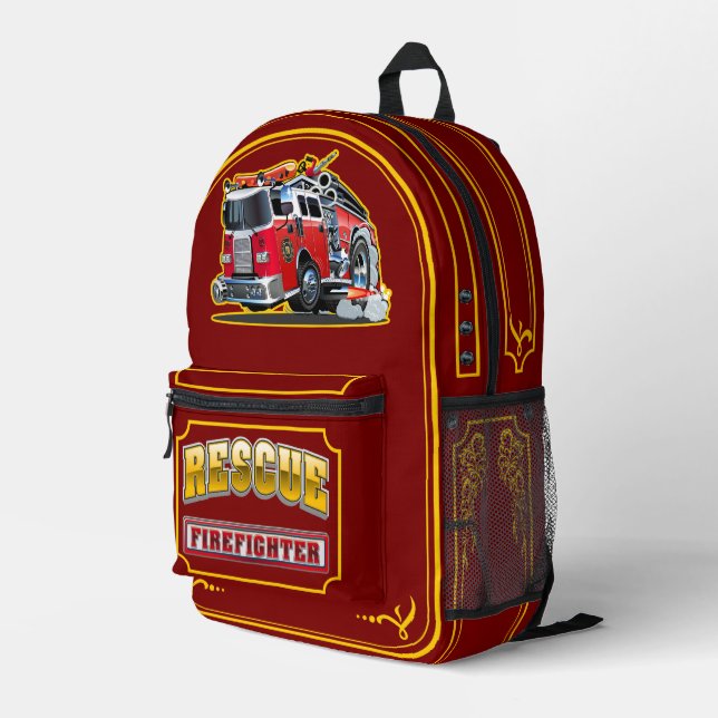 Cartoon-Feuerwehrfahrzeug Bedruckter Rucksack (Rückseitige Ecke Rechts)
