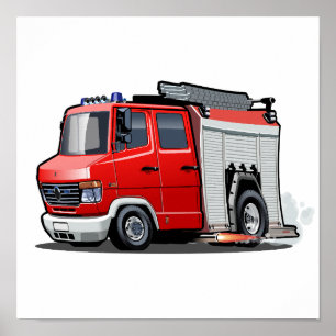 Cartoon-Feuerwehrfahrzeug Poster