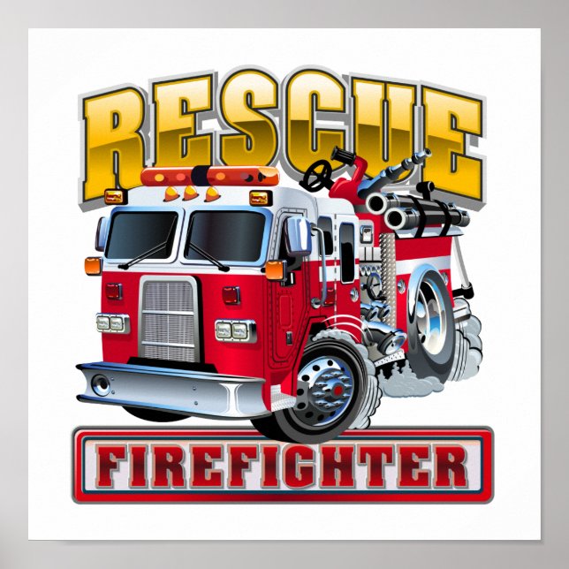 Cartoon-Feuerwehrfahrzeug Poster (Vorne)