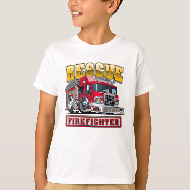Cartoon-Feuerwehrfahrzeug T-Shirt (Vorderseite)