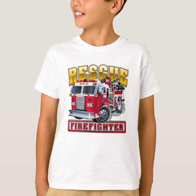 Cartoon-Feuerwehrfahrzeug T-Shirt (Vorderseite)