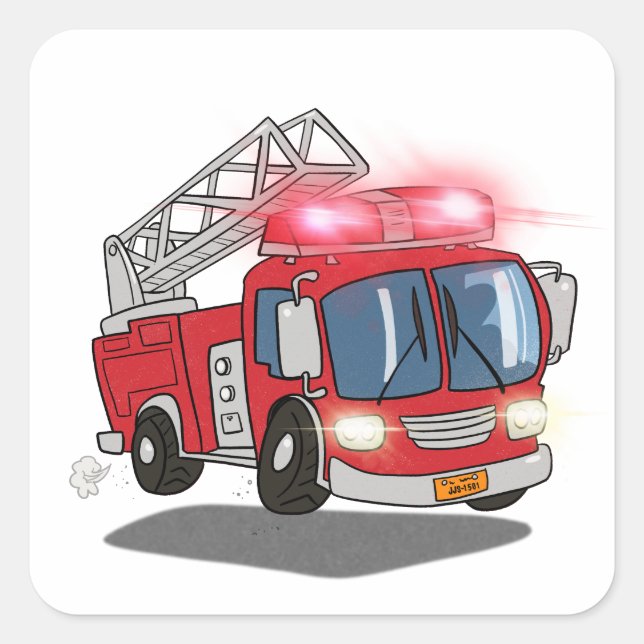 Cartoon Fire Motor Quadratischer Aufkleber (Vorderseite)
