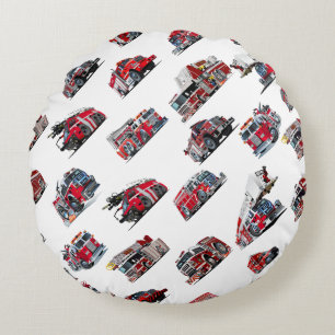 Cartoon Fire Trucks nahtlose Mustergewebe Rundes Kissen