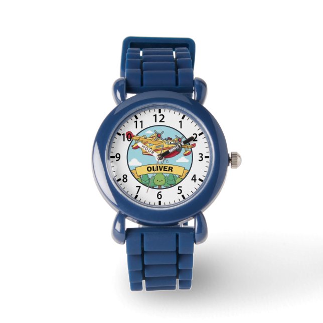 Cartoon Firefighting Plane Badge Armbanduhr (Vorderseite)