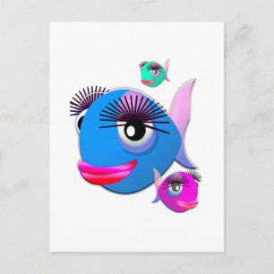 Cartoon Fisch mit BIg Lippen und Augenbrauen Postkarte