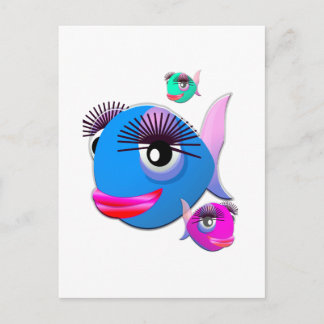 Cartoon Fisch mit BIg Lippen und Augenbrauen Postkarte
