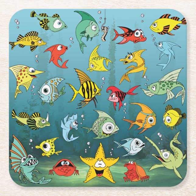 Cartoon-Fische Unterwasser Rechteckiger Pappuntersetzer (Vorderseite)