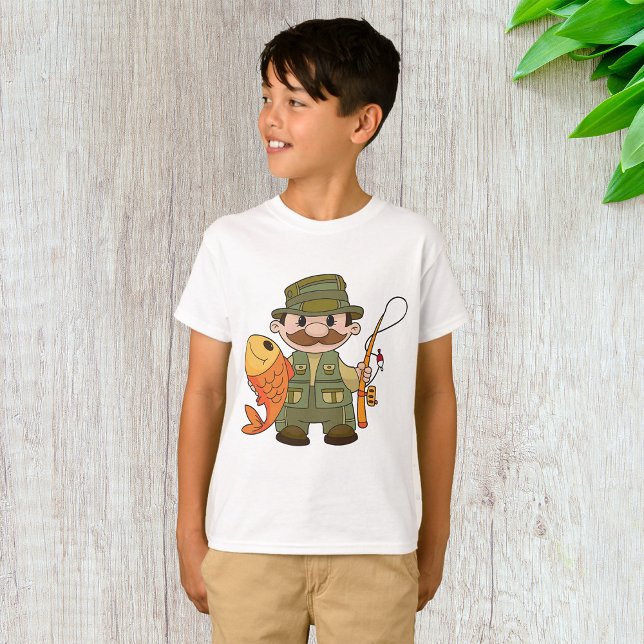 Cartoon Fischer mit großer Fangflotte T-Shirt (Von Creator hochgeladen)