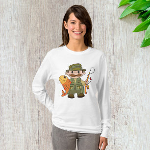 Cartoon Fischer mit großer Fangflotte T-Shirt