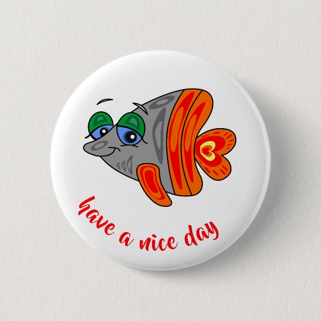 cartoon fish friendly orange grey button (Vorderseite)