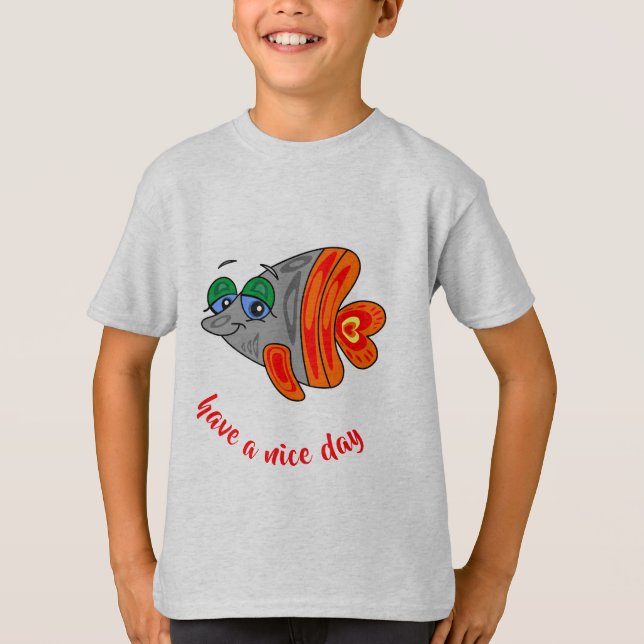 cartoon fish friendly orange grey button T-Shirt (Vorderseite)