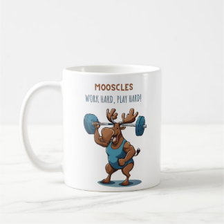 Cartoon fitness moose training with weights kaffeetasse