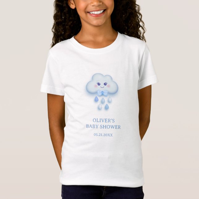 Cartoon Flauschig weiße Wolke neun blauer Junge Ba T-Shirt (Vorderseite)