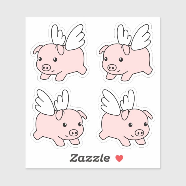 Cartoon Fliegendes Schwein - Niedliches Schweinelä Aufkleber (Blatt)
