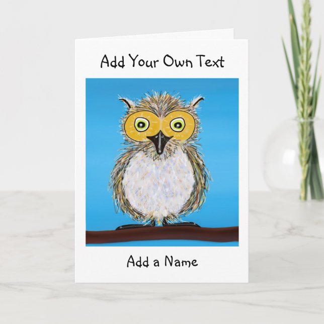 Cartoon Fluffy Owl Faltkarte Karte (Vorderseite)