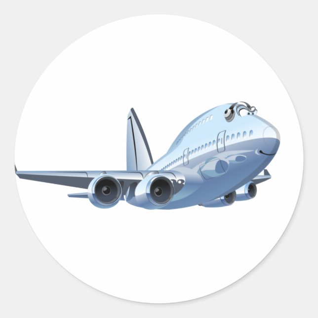 Cartoon Flugzeug Runder Aufkleber (Vorderseite)