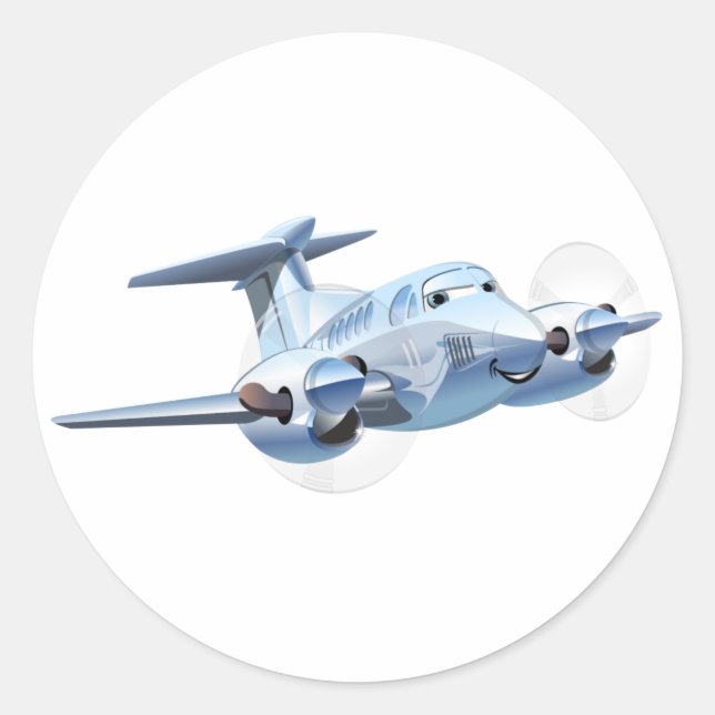 Cartoon Flugzeug Runder Aufkleber (Vorderseite)