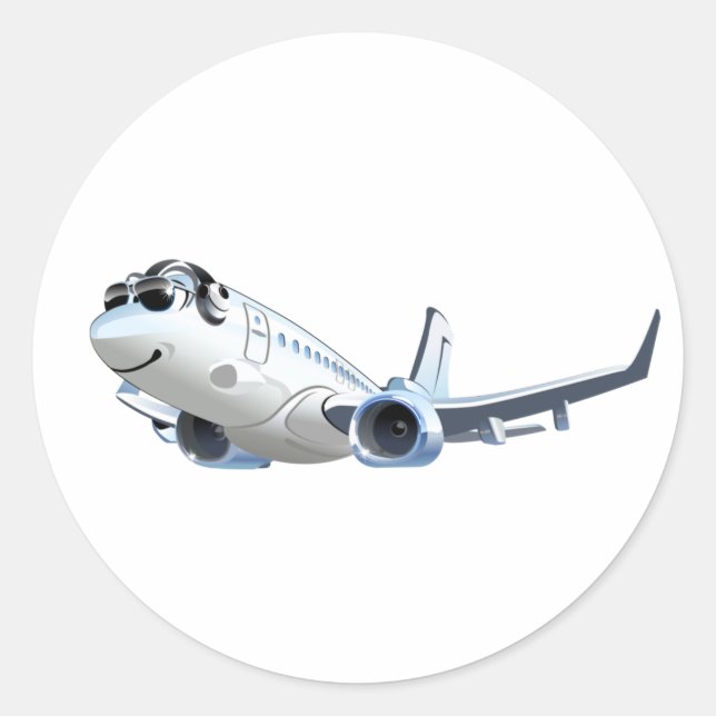 Cartoon Flugzeug Runder Aufkleber (Vorderseite)