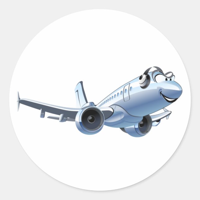 Cartoon Flugzeug Runder Aufkleber (Vorderseite)