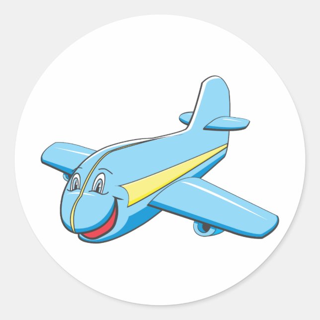 Cartoon Flugzeug Runder Aufkleber (Vorderseite)