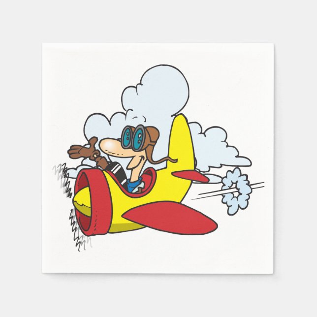 Cartoon Flugzeug und Pilot Papier Napkins Serviette (Vorderseite)