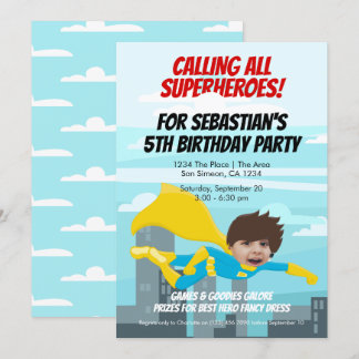 Cartoon Flying Superhero Comic Geburtstagsparty Einladung