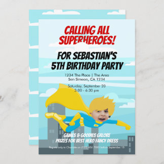 Cartoon Flying Superhero Comic Geburtstagsparty Einladung