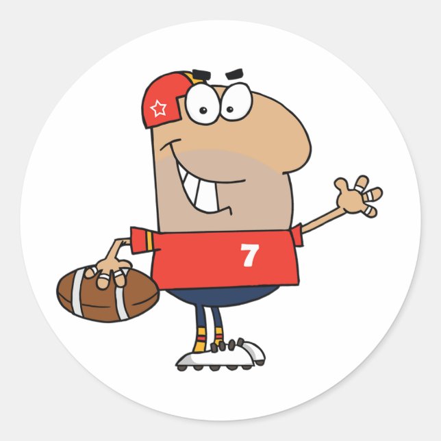 Cartoon Football Player Runder Aufkleber (Vorderseite)