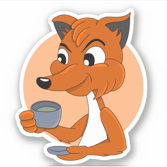 Cartoon fox boisson thé - vinyle autocollant (Devant)