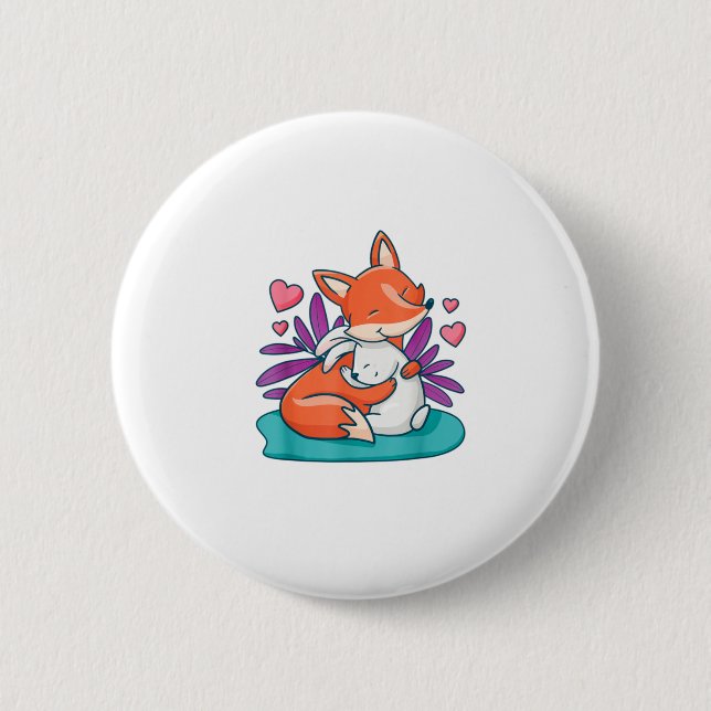 Cartoon Fox Bunny Rabbit Hug Freunde Liebe Ostern  Button (Vorderseite)