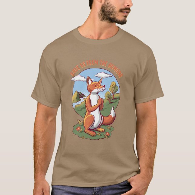 Cartoon Fox Prayer – Save Nature Message T-Shirt (Vorderseite)