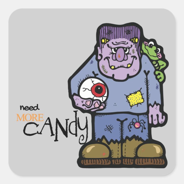 Cartoon Frankenstein Halloween Quadratischer Aufkleber (Vorderseite)