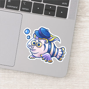 Cartoon Französischer Fisch mit Beret-Aufkleber Aufkleber
