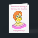 Cartoon Frauenfoto Maske Lipstick Geburtstag Karte<br><div class="desc">Der sonnige Cartoon einer Frau, die eine Gesichtsmaske trägt. Im Text heißt es: 'NAME rettete ein Vermögen auf Lippenstift' und 'Happy Birthday', und in der Karte steht 'Genieße deinen besonderen Tag'. Bearbeiten Sie einfach alle Textfelder, um diese Karte zu personalisieren, ändern Sie die Nachricht oder entfernen Sie Happy Birthday. Die...</div>