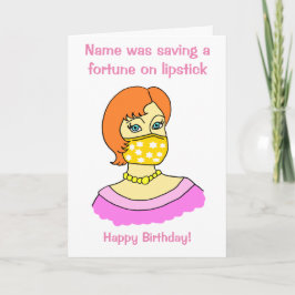 Cartoon Frauenfoto Maske Lipstick Geburtstag Karte