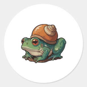Cartoon Frog mit einer Schnecke-Muschel Runder Aufkleber