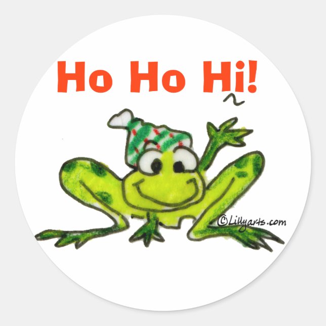 Cartoon Frosch Weihnachtsaufkleber Runder Aufkleber (Vorderseite)
