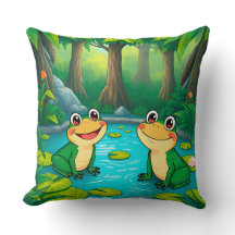 Cartoon Frösche am Teich im lebendigen Wald